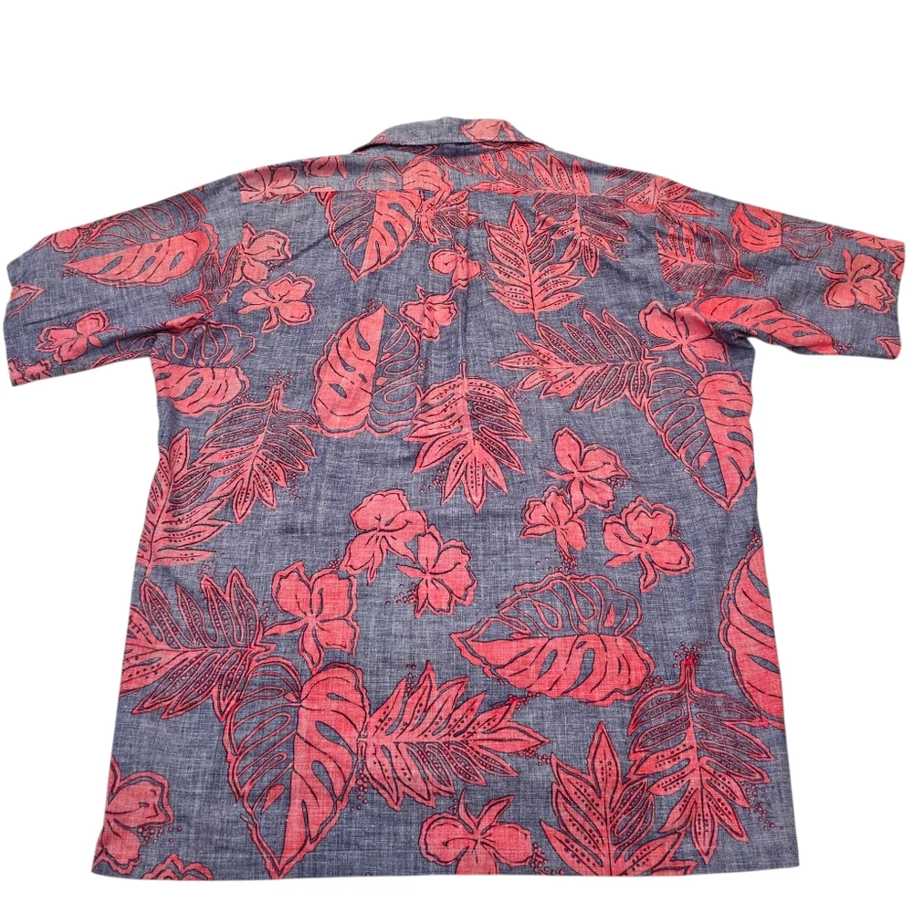 VTG Charlie Richard Shoreline Red/Blue 1/4 Button Up Hawaiian Shirt, Men's Sz XL